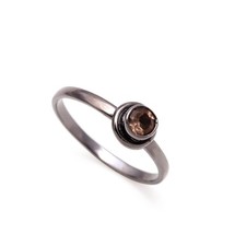 Natural Smoky Quartz Round Ring 925 Sterling Silver Black Oxidized Jewelry
