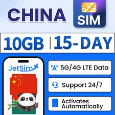 JetSim China 3-in-1 SIM Card (15 Days) 10GB 5G/4G LTE High-Speed Data Travel SIM