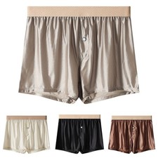 Men Ice Silk Boxer Shorts Solid Color Loose Fit Fly Opening Soft Fabric