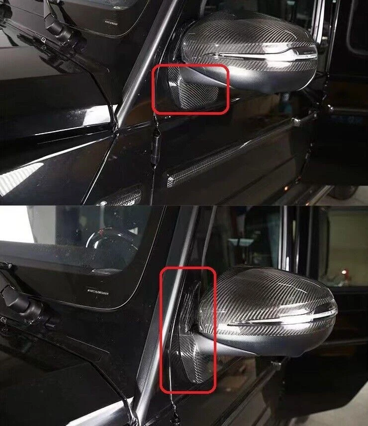 Tapicería de cubierta de espejo retrovisor lateral de coche de fibra de carbono para Mercedes Benz W464 G500 G63 19-23 Foto 2 de 4