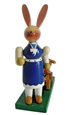 Erzgebirge Hase Häsin 16 cm mit Schubkarre Dregeno mit original Karton