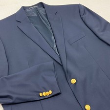 Lauren Ralph Lauren Mens Navy Blue 100 Wool Gold Button Blazer Jacket 46L