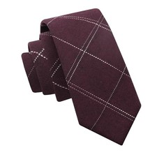 2.56'' Cotton Tie Business Mens Ties Plaid Striped Skinny Neckties Dark Red