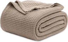 Bedsure Gentlesoft 100% Cotton Blanket King (104" x 90") Breathable Cozy Waffle