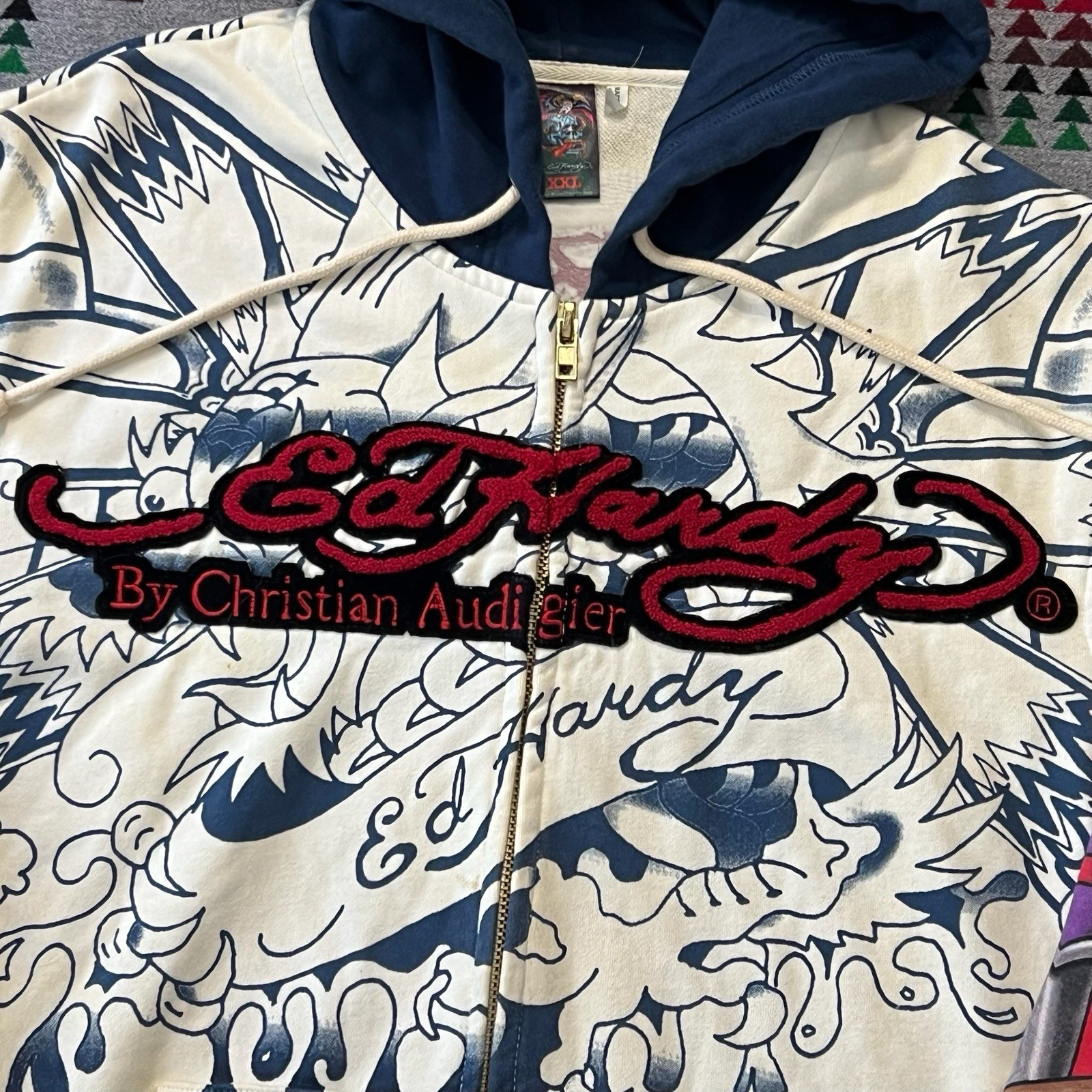 Vtg Y2K Ed Hardy Christian Audigier Tattoo Hoodie Mens 2XL Full Zip Live To Ride image 9