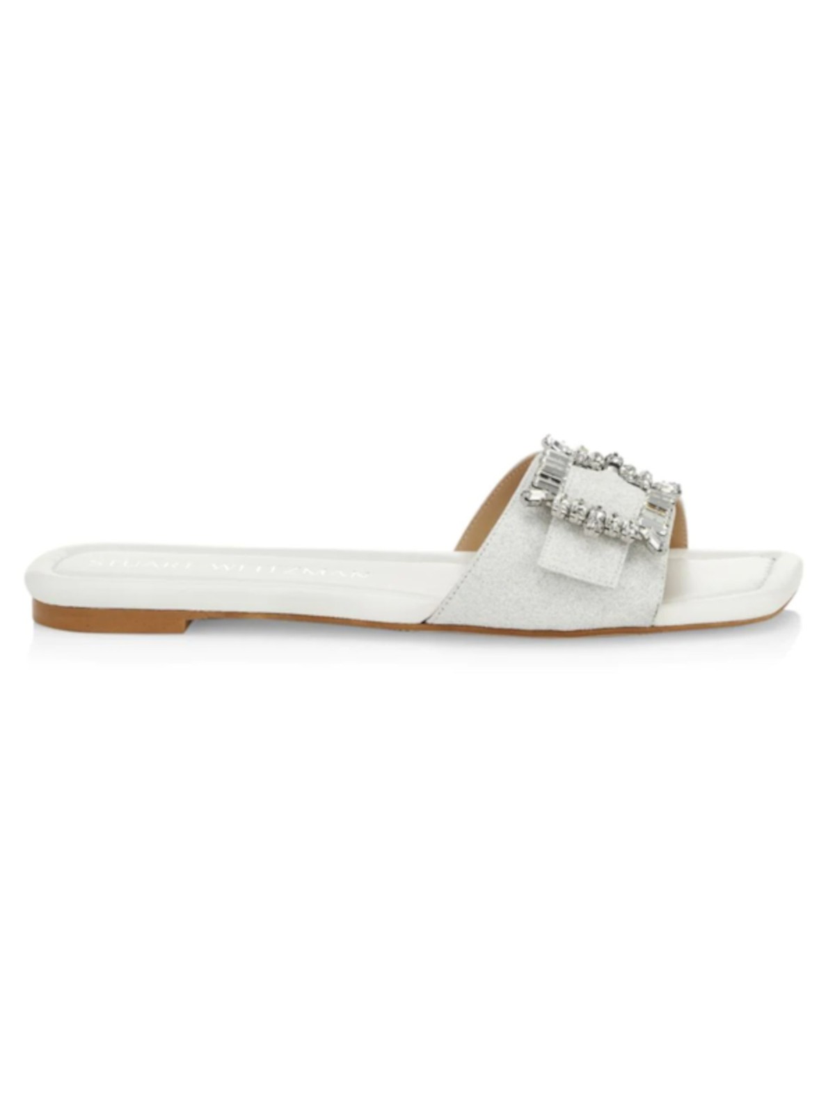 STUART WEITZMAN Womens White Crystal-Shine Square Toe Slip On Slide Sandals 5.5