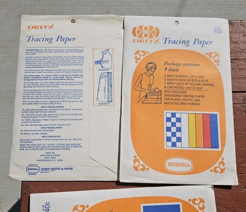 3 Packages Vintage Scovill Dritz Assorted Color Tracing Paper Unused 27 Pieces! - Picture 4 of 5