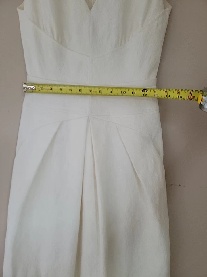 J. Mendel Paris象牙色V领连衣裙女式6锦缎结构褶饰袖 — 第 4/4 张图片