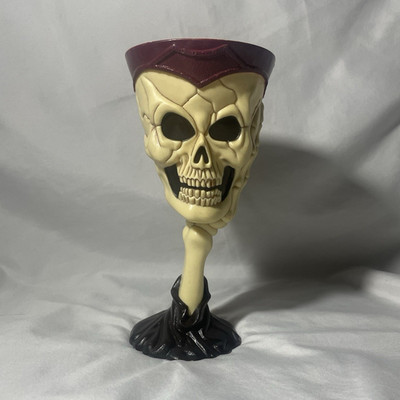 Skeleton Hand Halloween Gothic Goblet Cup 12 oz Plastic Purple Beige Black