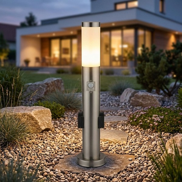 Sockelleuchte AußEnlampe Stehlampe Bewegungsmelder Garten Steckdosen Edelstahl-image