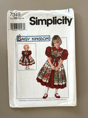 Simplicity Daisy Kingdom Child's/Doll Dress,Pinafore Pattern 7349 Size 5-8 UNCUT