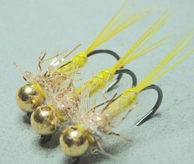 3 Trout Yellow Peril Pheasant Tail Tungsten Jig Nymphs Size 14 Barbless  785