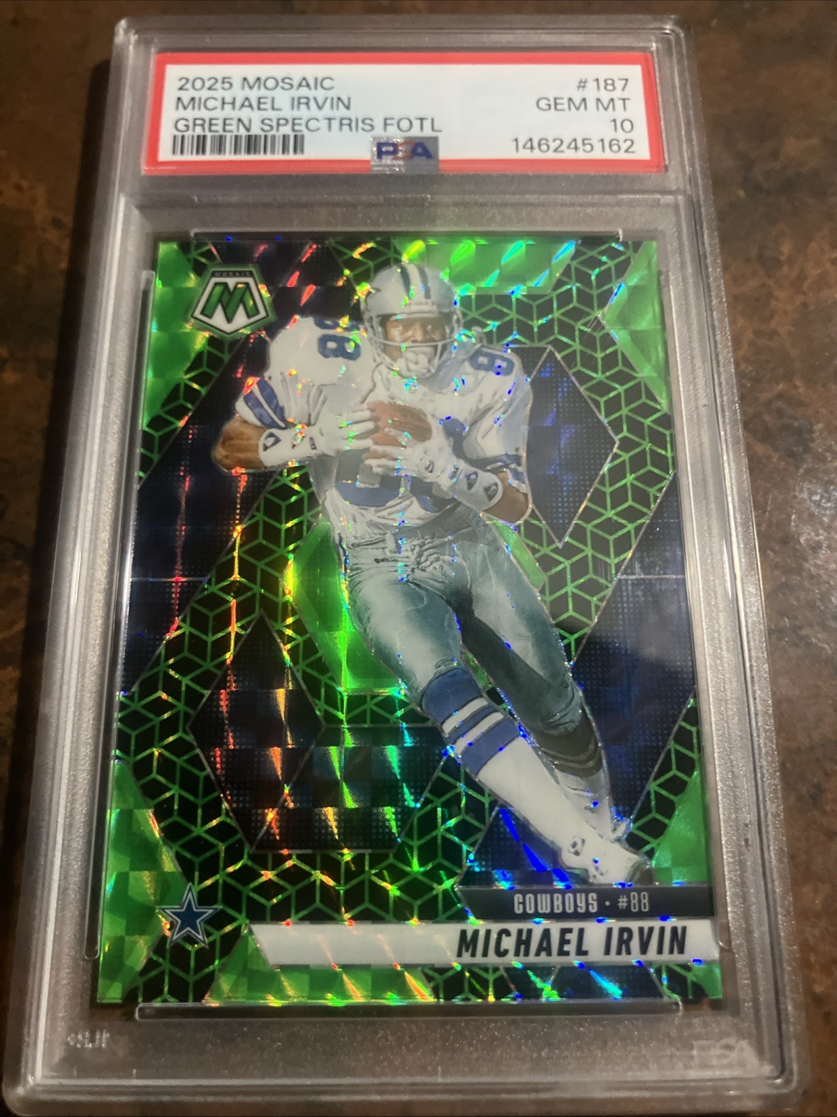 2025 PANINI MICHAEL IRVIN MOSAIC GREEN SPECTRIS FOTL #187 9/13 PSA 10