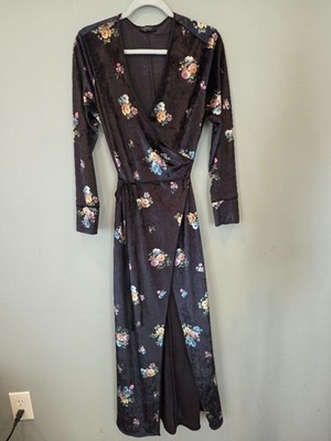 ZARA Black Velvet Floral Robe MD Lingerie Dark Romance Fairy Boho Whimsygoth