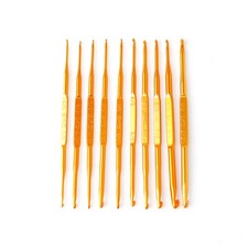 10Pcs Golden Aluminum Double End Crochet Hook Knitting Needle Set Weave Craft