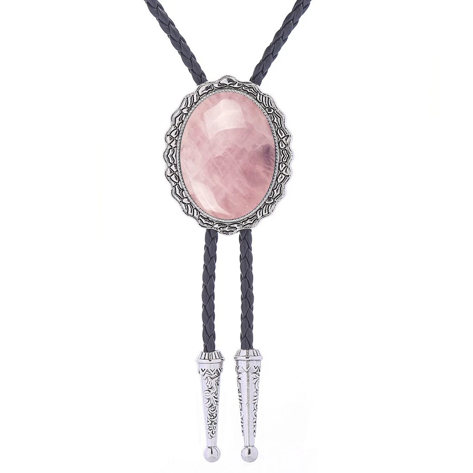 Collar de boda con corbata bolo de piedra de cristal rosa para hombre padrino vaquero occidental Foto 3 de 4