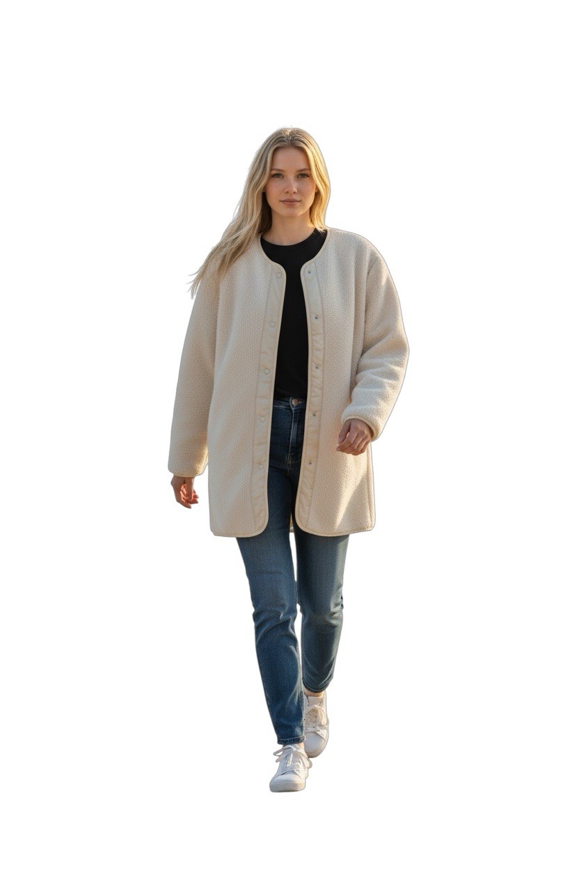 Every Long Sherpa Jacket Front Button Closure Cream Women’s M # Teddyjacket#