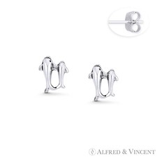 Mother Baby Dolphin Sealife Motherhood Charm 925 Sterling Silver Stud Earrings