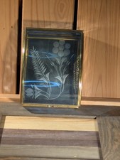 Vintage Etched Glass Trinket Box Mirrored Bottom Brass Flower Design