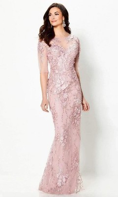 $900 Mon Cheri 219971 Floral Applied Illusion NWT Gown Rose sz 18 Sleeves Modest
