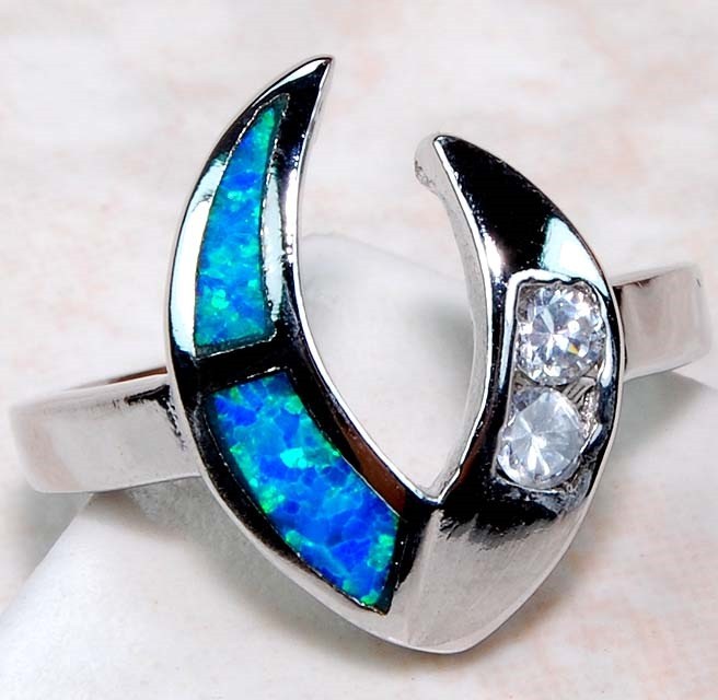 Australian Opal Inlay 925 Solid Sterling Silver Ring Sz 7 GA3-4