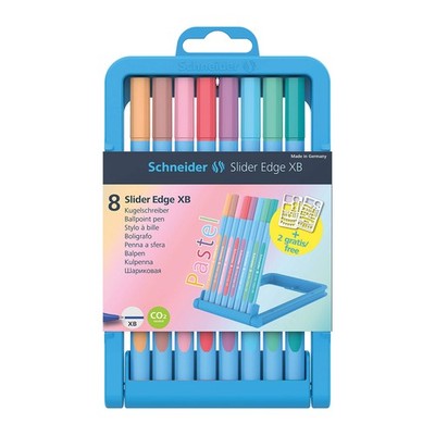 Schneider Pen, Slider Edge XB (Extra Broad), Pastel, Case Stand, Pack of 8