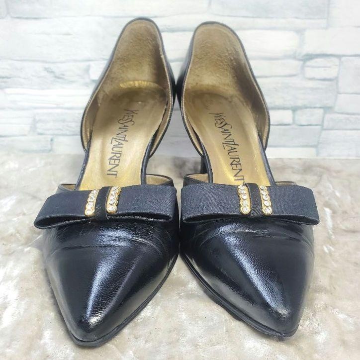 Saint Laurent decolte tacco YSL EU35 5 US5 5 pelle nera 09265a