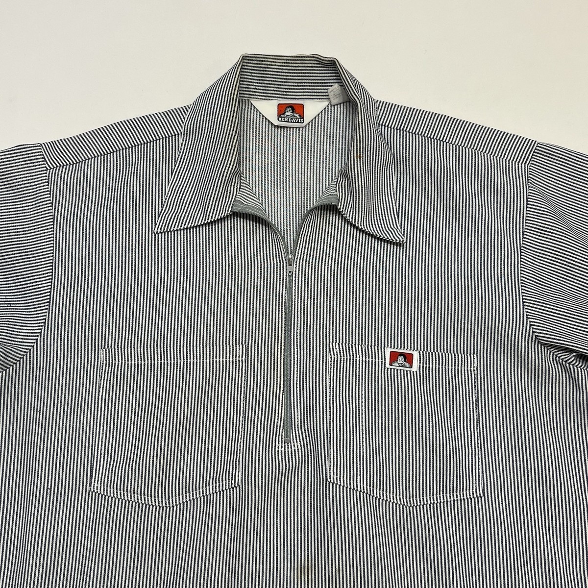 Vintage 90s BEN DAVIS Hickory Stripe Half Zip Work Shirt Men's Vintage 90s BEN DAVIS Hickory Stripe Half Zip Work Shirt Men's
