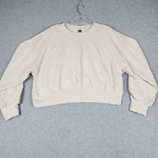 Old Navy Sweatshirt Women Medium Cream Cropped Relaxed Fit Fleece Lined Pullover