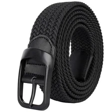 Plus Size Mens Belt 67'' Casual Elastic Black Braided Stretchy Fabric Web Belts
