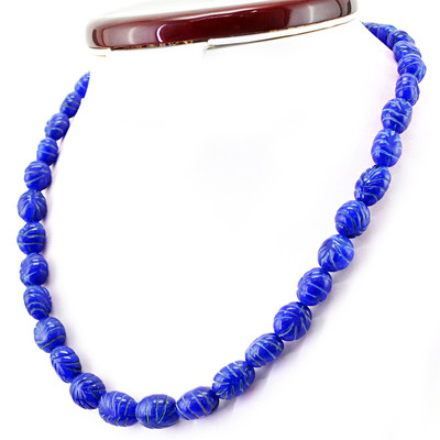 Enhanced Blue Sapphire Flower Carved Beads Necklace – 20-22” | 973.75 CTS