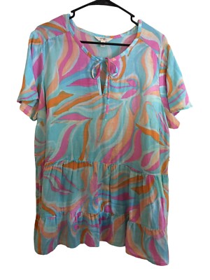 Terra & Sky Top Women's Size 1X 16w/18w Multicolor Front Tie Short Sleeve NEW