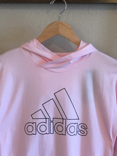 Adidas Girls Logo Striped Pink 100% Cotton Hooded Long Sleeve Shirt Top XL (16) - Picture 3 of 9