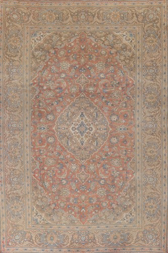 Vintage Muted Rust Traditional Mashaad Hand-knotted Living Room Area Rug 8x11