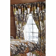 WHITE CAMO CURTAINS 5pc SET 84 x 84 : WINTER WOODS TREE HUNTING WINDOW CURTAIN