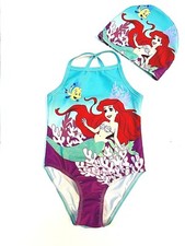 Girls One Piece Swimsuit with Swim cap Ariel mermaid Sizes 4-5T, 5-6T