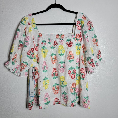 Draper James Eyelet Puff Sleeve Top Plus Size 2X White Floral NWT - Picture 2 of 4