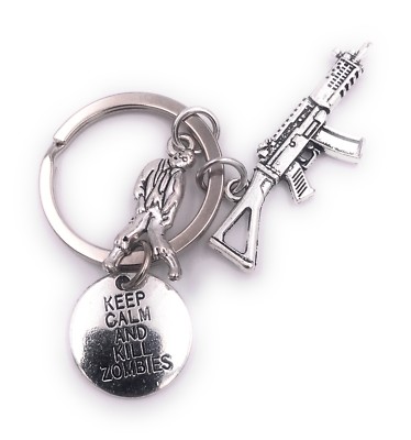 Keep calm and kill Zombies m16 Schlüsselanhänger Anhänger Silber aus Metall
