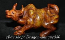 6" Chinese HongShan Culture  Old Jade Carving Zodiac Year Bull Oxen Sculpture