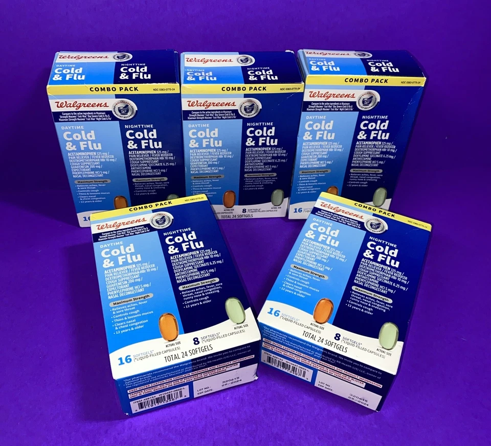 Walgreens Resfriado Severo y Gripe Noche Paquete Día Cápsulas Blandas 5 Cajas Stock Envíos Rápidos Foto 2 de 4