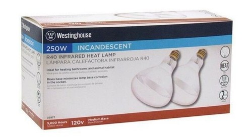 Westinghouse 2 Count 0397748 250W R40 Clear Infrared Heat Lamp Bulb - Pack of 12 - Picture 2 of 3