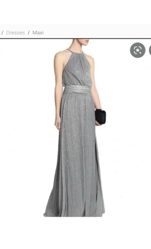 HALSTON SHIMMERING SILVER FOIL JERSEY EVENING GOWN S14 - Picture 14 of 20
