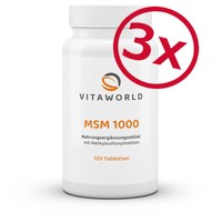 Vita World 3Er Pack Msm 1000Mg (Methylsulfonylmethan) Hoch Dosiert 120 Tbl Vegan