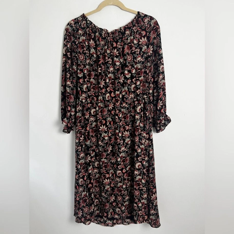 Talbots Plus Bracelet Sleeve Elastic Waist Autumn Garden Feminine Midi Dress 2X - Image 2 of 4