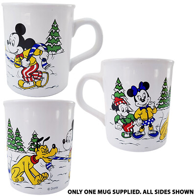 Disney Weihnachtstasse Mickey & Minnie Mouse Pluto Schneeszene Kaffeetasse Vintage Retro