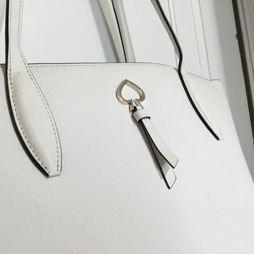 Kate Spade Adel Tote Bag Large White - Black Trim Gold Hardware Refined Leather - Picture 3 of 13