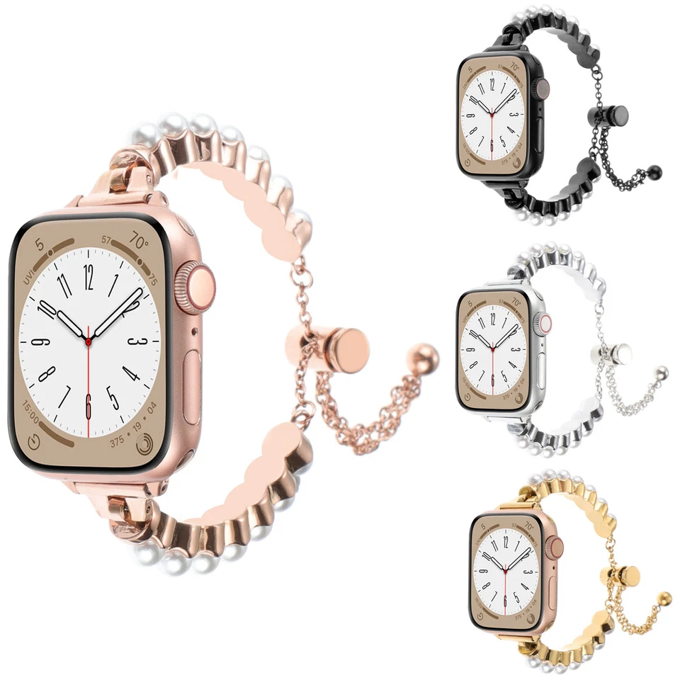 Correa brazalete con cuentas de perlas para iWatch Apple Watch 38 42 40 44 mm 41 45 49 mm pulsera Foto 2 de 4