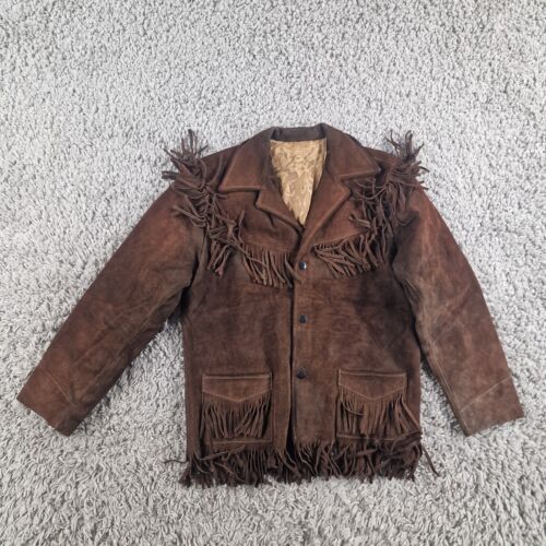 Joo Kay Jacket Womens Small Leather Suede Tassle Fringe Brown Western H2-B1 - Picture 1 of 10