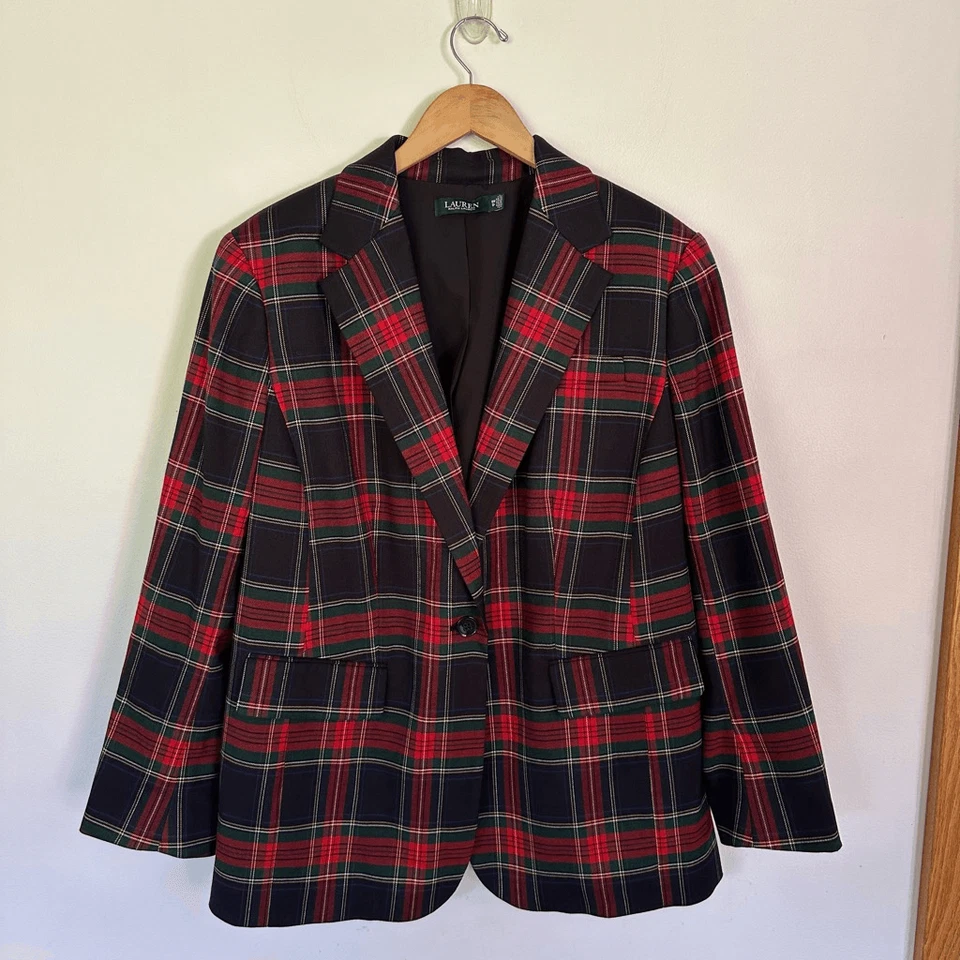 Blazer Lauren Ralph Lauren Preppy estampa xadrez tartan contemporânea de um botão - Imagem 2 de 4
