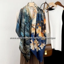 Sallys Boutique 100% Mulberry Silk Wrap Shawl Flowers Print Square Scarf 43"